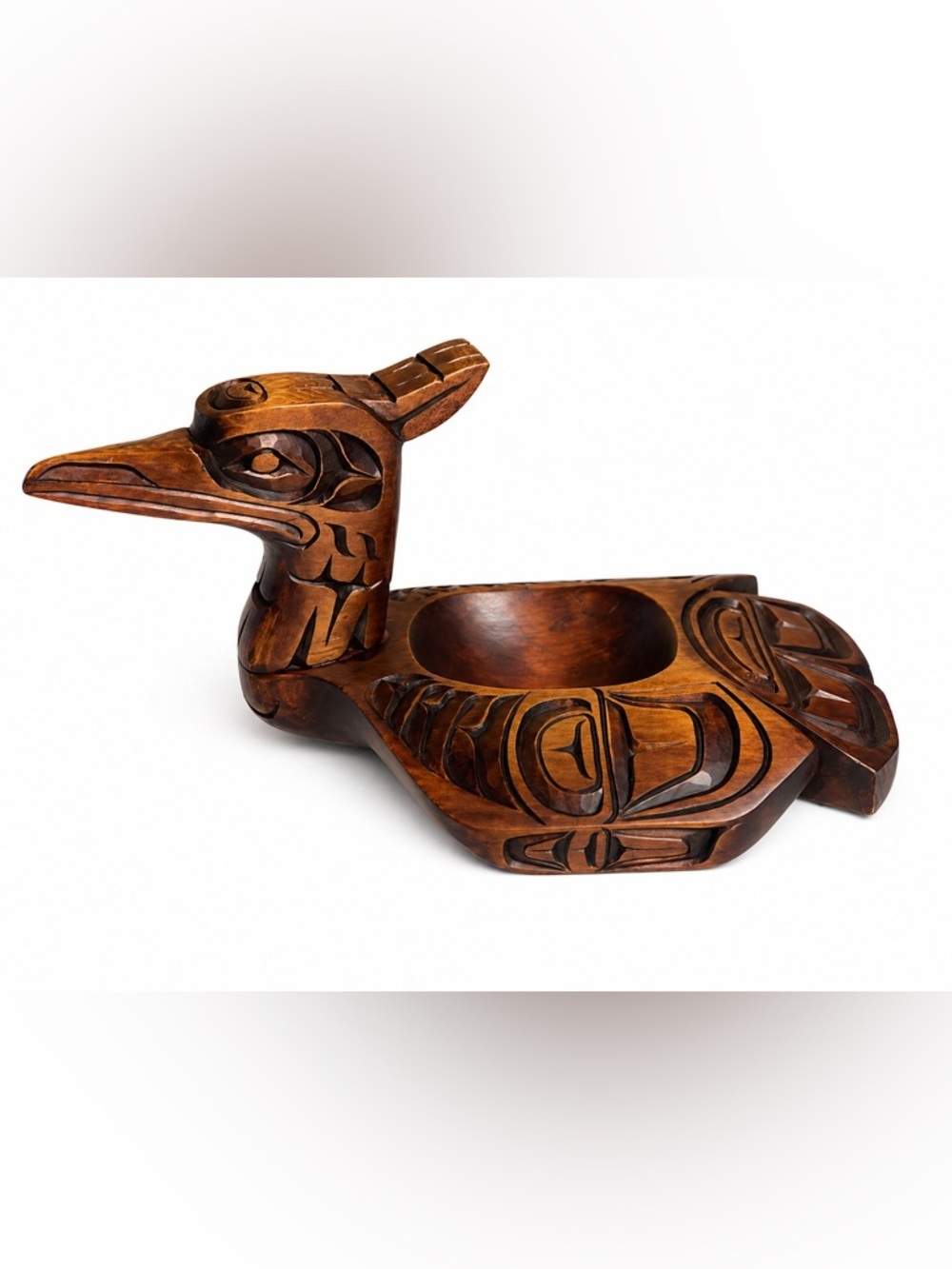 Hand-Carved First Nations Wooden Loon Bowl​